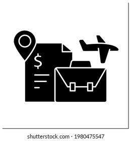 Icono de glifo de migración laboral. Movimiento a otro estado para encontrar trabajo. Mejores condiciones de vida. Visa de trabajo. Concepto de migración.Signo plano relleno. Ilustración vectorial de silueta aislada