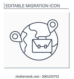 Labour migration line icon. Forced trip to earn money. Movement from home state to another country for purpose of employment.Migration concept. Isolated vector illustration. Editable stroke