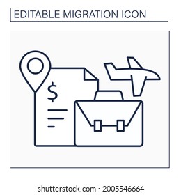 Labour migration line icon. Movement to another state to find job. Better living conditions. Work visa. Migration concept. Isolated vector illustration. Editable stroke
