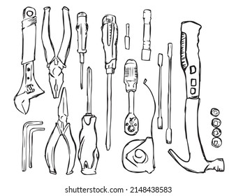 Esbozo de martillo de dibujo manual de la herramienta de trabajo