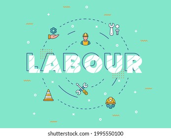 labour typography calligraphy lettering word art with fill filled color style