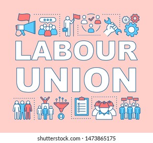 Labour union word concepts banner. Employee right protection. Workers association. Presentation, website. Isolated lettering typography idea with linear icons. Trade union. Vector outline illustration