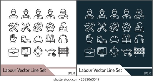 Labour vector line art icon set silhouette template design