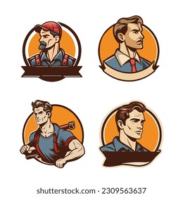 Labour Worker Male Logo Vintage Retro