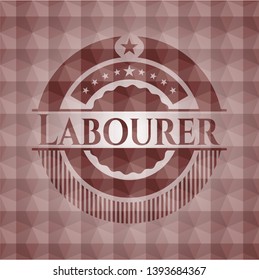 Labourer red badge with geometric pattern background. Seamless.