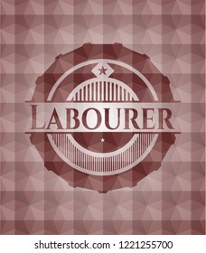Labourer red seamless badge with geometric pattern background.