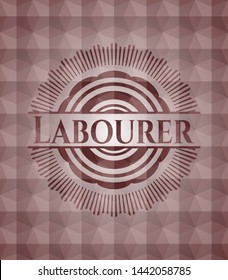 Labourer red seamless emblem with geometric pattern background.
