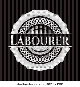 Labourer silvery emblem. Vector Illustration. Mosaic. 