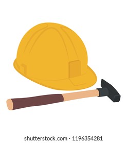
Labourer symbol having hat and pickaxe in icon  
