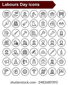 Labours Day Icon set. Workers equipments.