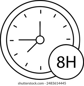 Trabajo 8 Horas Concepto de contorno de señalización, reloj con diseño de icono de Vector de texto de 8h, símbolo del día del trabajo, signo del 1 de mayo, ilustración de stock de trabajador internacional