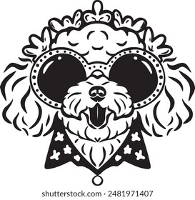 Labradoodle wearing sunglasses funny dog vector illustration.