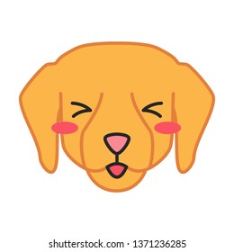 Labrador cute kawaii vector character. Dog with smiling muzzle. Flushed animal with squinting eyes. Domestic doggie with tongue out. Funny emoji, sticker, emoticon. Isolated cartoon color illustration