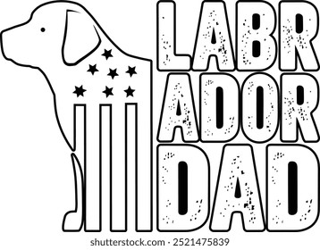 Labrador Dad With American Flag, USA Flag With Dog T-shirt Design.