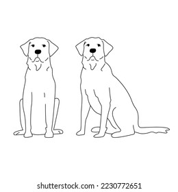 Labrador dog line illustration  Sits  Set full face   profile 