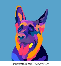Labrador Dog pop art style isolated blue background
