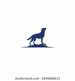 Labrador Dog Silhouette on Rock - Stylized Dog Looking Up Icon, Pet Logo, Animal, Canine, Loyalty, Outdoor, Nature, Veterinary, Training, Product Branding Vector
