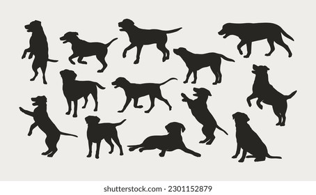 labrador dog silhouette set vector