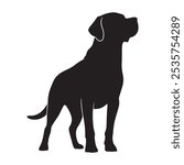 Labrador Dog Silhouette Standing pose. Bold Black Canine Design for Pet Themed Projects.