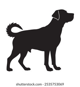 Labrador Hund Silhouette Stehende Pose. Kühnes schwarzes Hundedesign für Projekte zum Thema Haustiere.