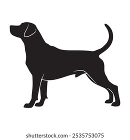 Labrador Hund Silhouette Stehende Pose. Kühnes schwarzes Hundedesign für Projekte zum Thema Haustiere.