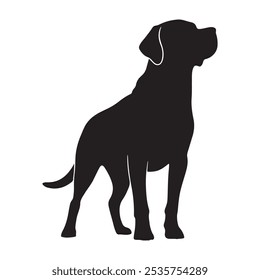 Labrador Hund Silhouette Stehende Pose. Kühnes schwarzes Hundedesign für Projekte zum Thema Haustiere.