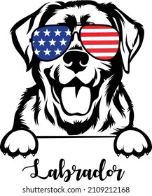 Labrador Dog In Sunglasses Usa Flag Vector Image Silhouette Peeking Dog Outline Vector