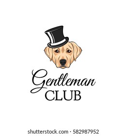 Labrador dog in a top hat. Gentleman club badge. Vector illustration isolated on white background