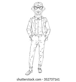  labrador dressed up in cool style, fashion animal illustration
