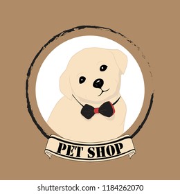 Labrador Puppies Dog Face. Pet shop vector Illustration.