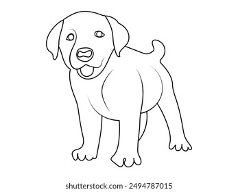 Labrador Puppy dog Coloring page or Book for kids. Labrador puppy outlined vector illustration