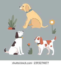 Labrador Retriever, Beagle, Retriever. Vector illustration