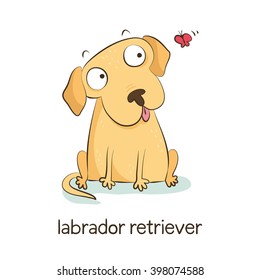 Labrador retriever. Cute vector cartoon dog character watching butterfly isolated on white