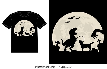 Labrador Retriever Dinosaur Moon Funny Halloween T-Shirt