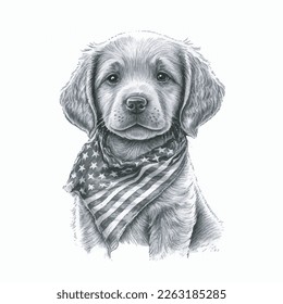 Labrador Retriever Dog American Flag Vector Illustration Tshirt Design Logo Icon Greeting Card Postcard