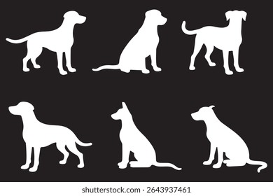 Labrador Retriever Dog coleção silhueta vetor preto no fundo escuro no fundo transparente. EPS 10.