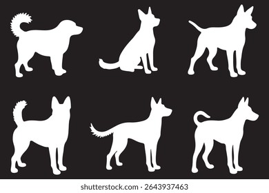 Labrador Retriever Dog collection silhouette black vector on Dark background on Transparent Background. EPS 10.