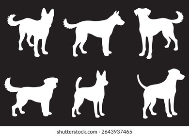 Labrador Retriever Dog collection silhouette black vector on Dark background on Transparent Background. EPS 10.