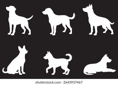 Labrador Retriever Dog coleção silhueta vetor preto no fundo escuro no fundo transparente. EPS 10.