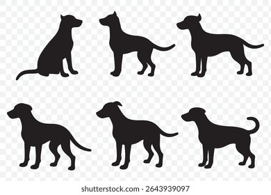 Labrador Retriever Dog collection silhouette black , stroke  vector on Transparent background. Vector silhouette of a dog. EPS 10.