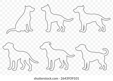 Labrador Retriever Dog collection silhouette black , stroke  vector on Transparent background. Vector silhouette of a dog. EPS 10.