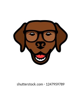 Labrador retriever dog face wearing eyeglasses - isolated outlined vector illustration