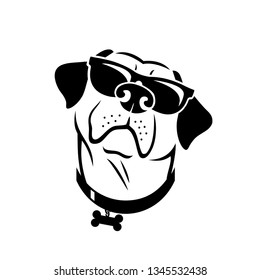 Labrador retriever dog face wearing sunglasses - isolated outlined vector illustration 