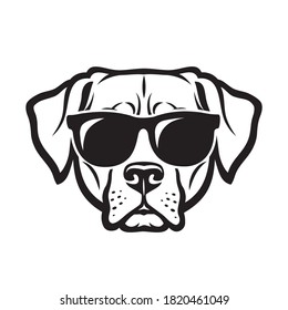 Labrador retriever dog face wearing sunglasses  isolated outlined vector illustration