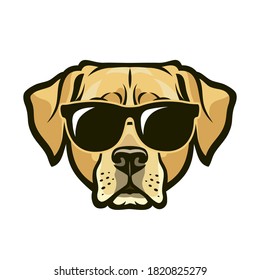 Labrador retriever dog face wearing sunglasses  isolated outlined vector illustration