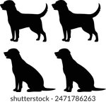 Labrador Retriever Dog set silhouette black vector on white background,
