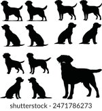 Labrador Retriever Dog set silhouette black vector on white background,