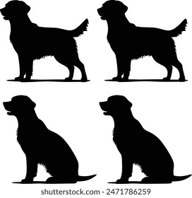 Labrador Retriever Hundeset Silhouette schwarze Vektorgrafik auf weißem Hintergrund,