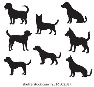 Labrador Retriever Dog definir silhueta vetor preto em fundo branco,