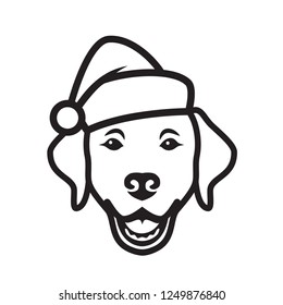 Labrador retriever dog wearing Santa Claus hat - isolated outlined vector illustration